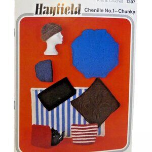 Knit Crochet Pattern Chunky Chenille Kitchen Bathroom Pillow Hat Cozy Placemat +